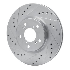 Honda Ridgeline Brake Rotor (1) - Front Left - R1 Concepts - Drilled & Slotted - Silver - `06-`14
